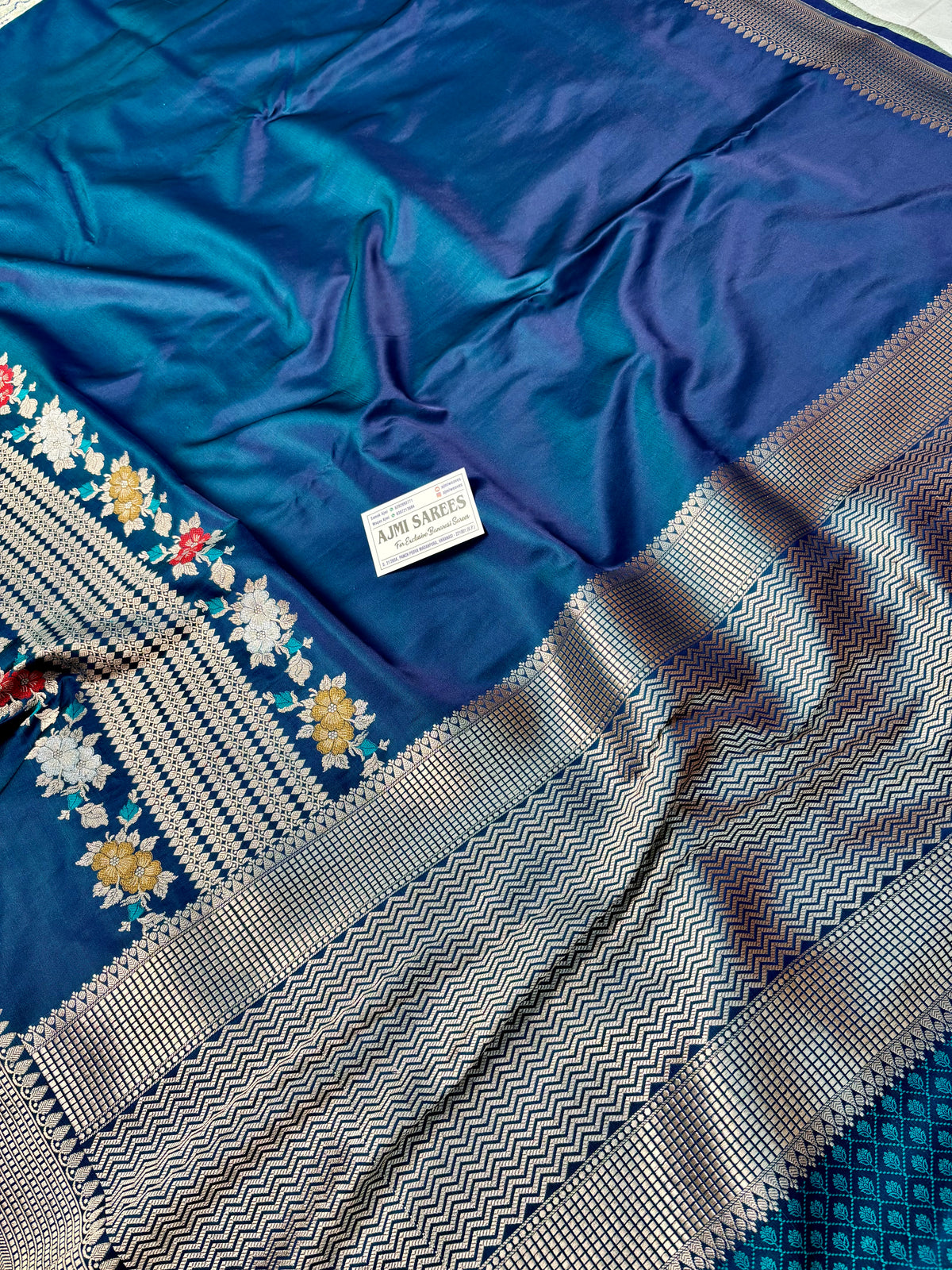 Premium Mashru Katan Silk Banarasi Saree – Dual Tone German Blue Banarasi Saree