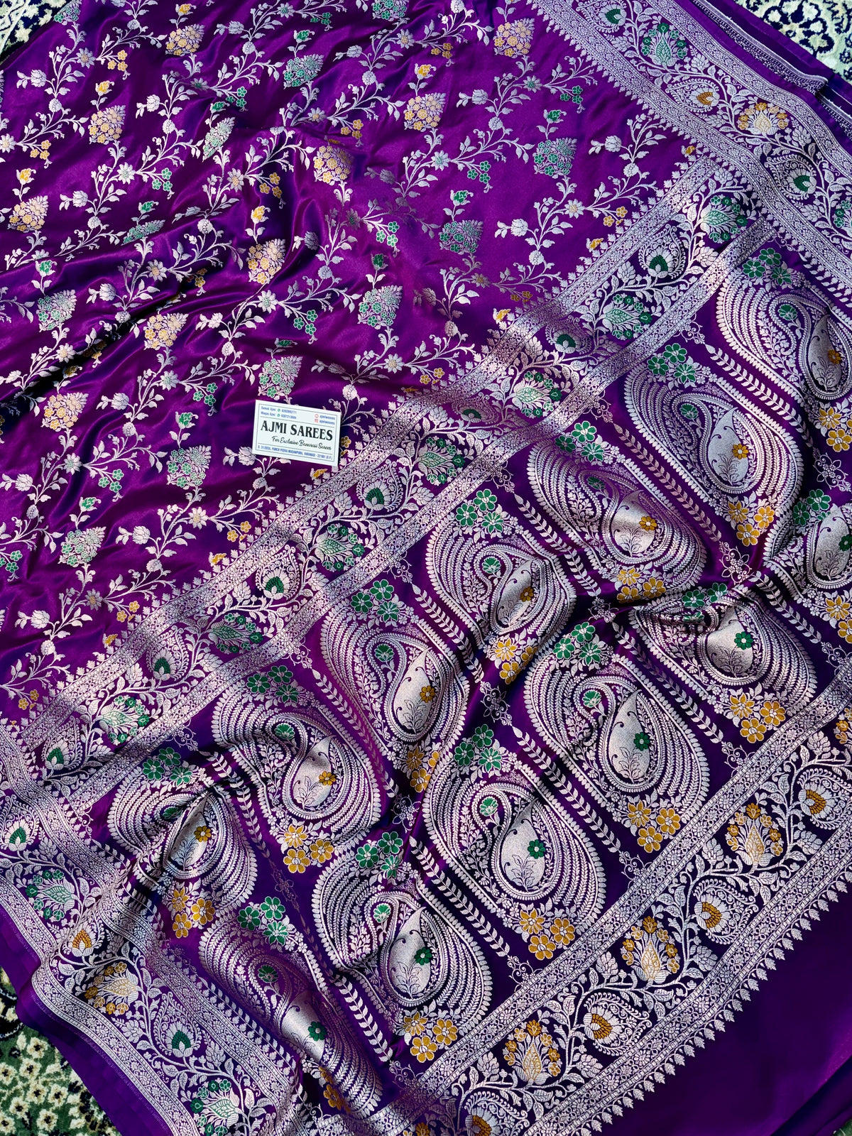 Premium Purple Mashru Katan Silk Banarasi Saree – Meenakari Jaal Banarasi Saree