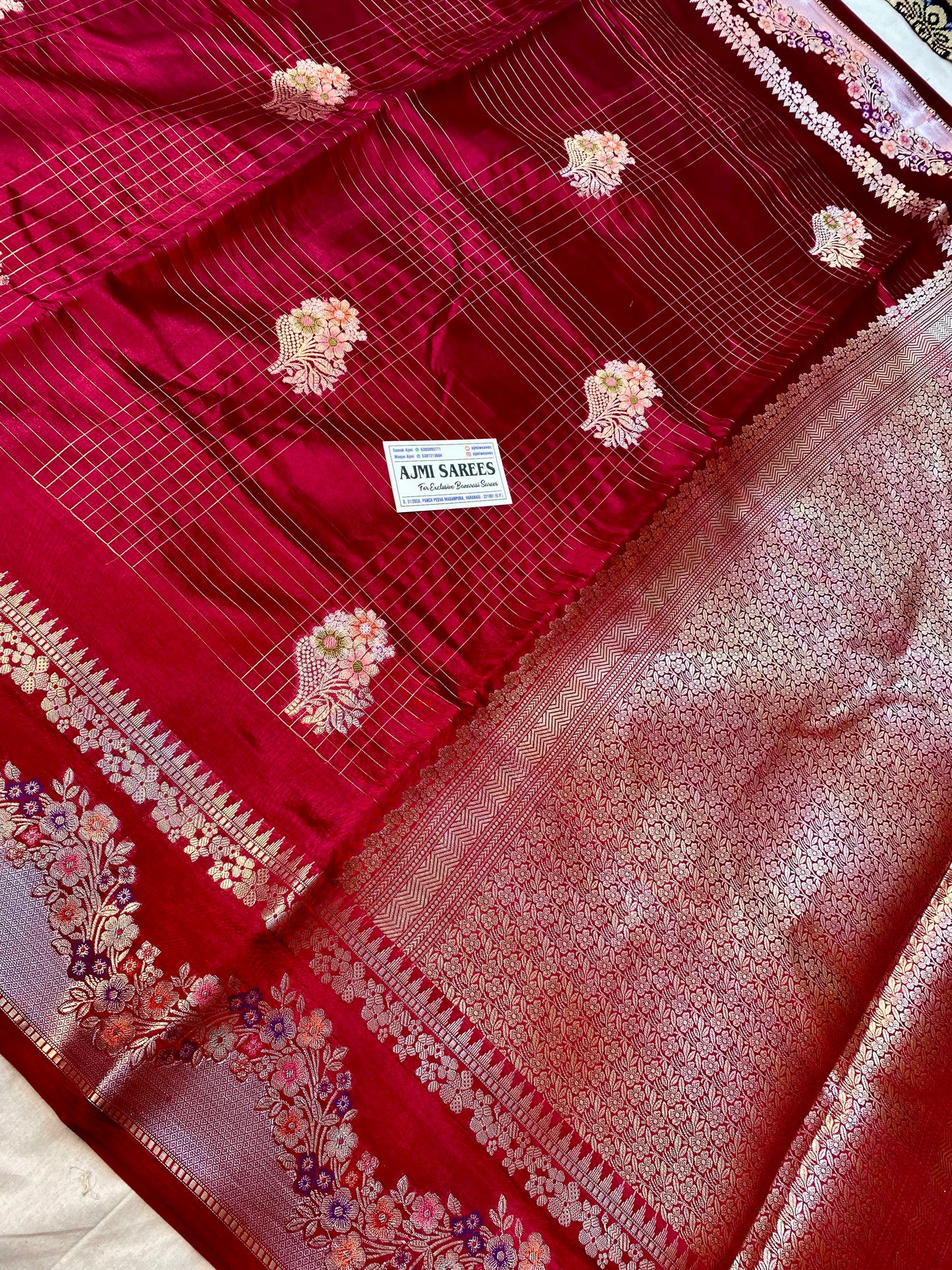 Rich wine Mango Silk Banarasi saree with floral zari pallu