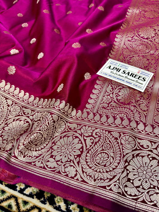 Premium Dual-Tone Burgundy Mashru Katan Silk Banarasi Saree – All-Over Motifs Banarasi Saree