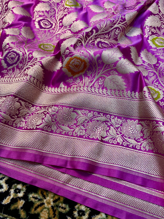 Premium Mashru Katan Silk Banarasi Saree – Lavender with Golden Zari Banarasi Saree