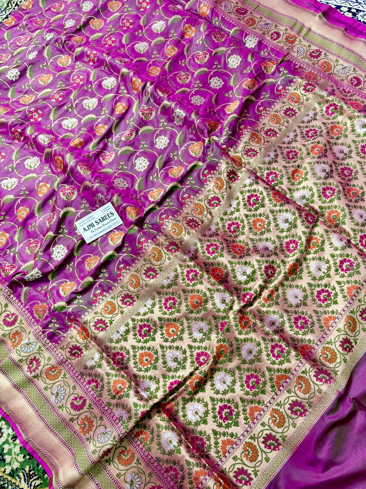 100% Pure Katan Silk Banarasi Tilfi Meenakari Saree – Magenta Banarasi Saree