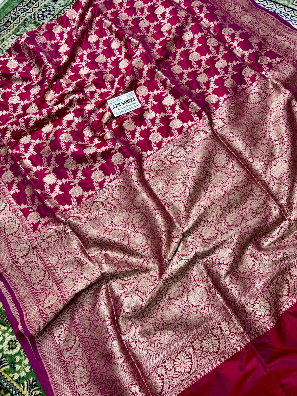 100% Pure Katan Silk Banarasi Saree – Red x Pink Dual Tone | Gold Zari Floral Jaal Banarasi Saree