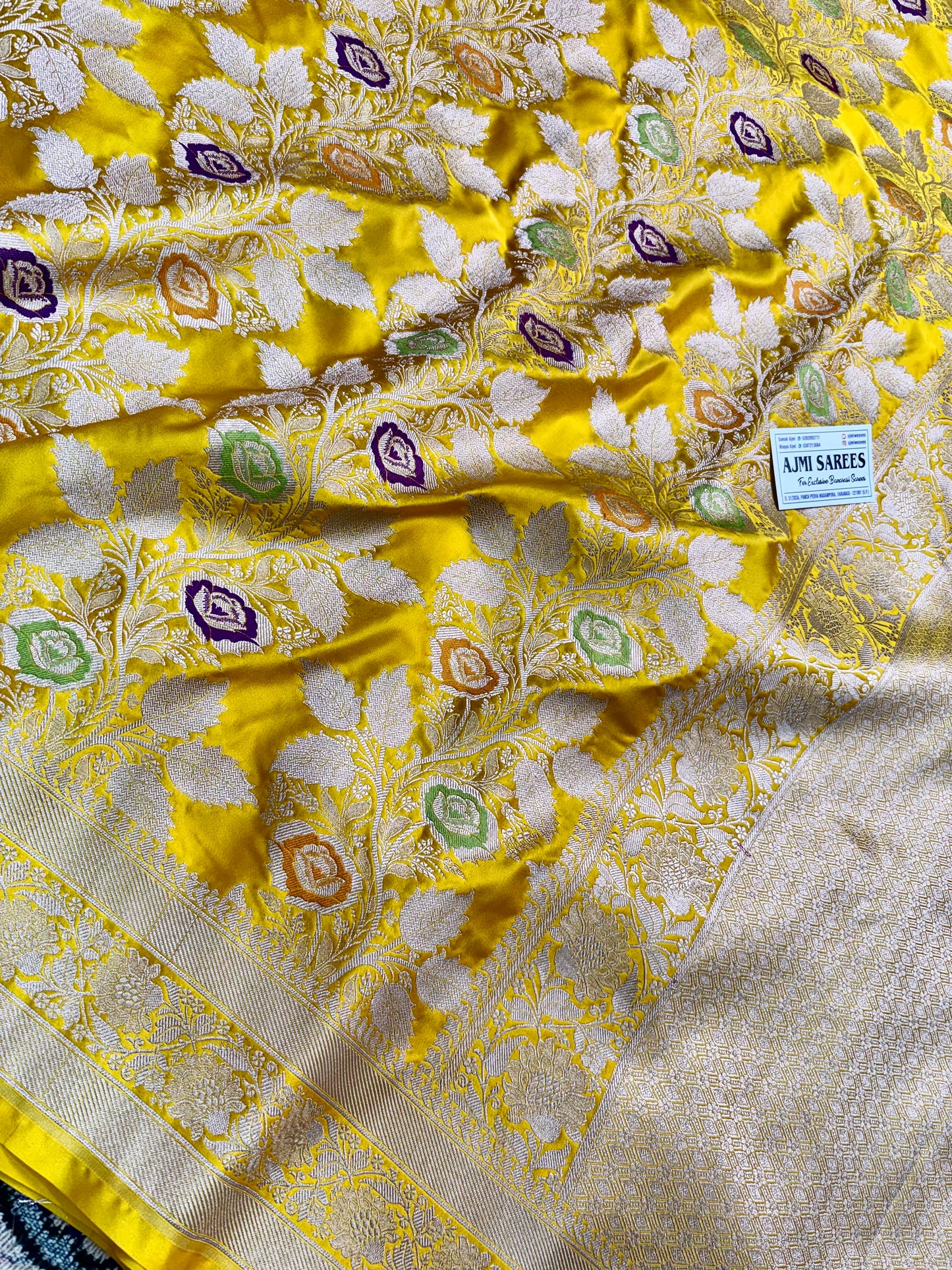 elegant banarasi saree lemon shade floral jaal design