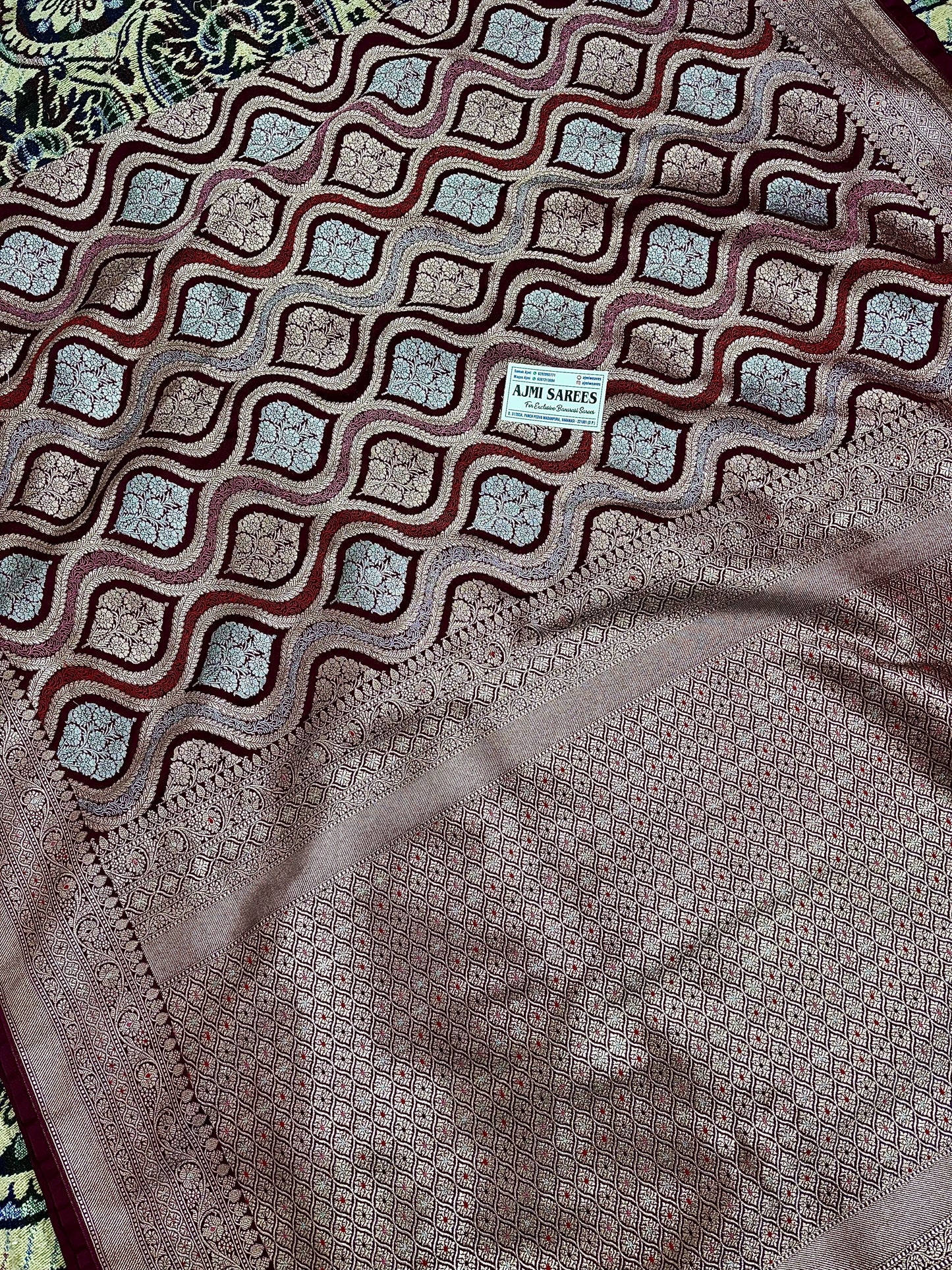 Mashru Katan Silk Wine Color Banarasi Saree with Rich Zari Jaal & Meenakari Border Mashru Katan Silk Banarasi Saree
