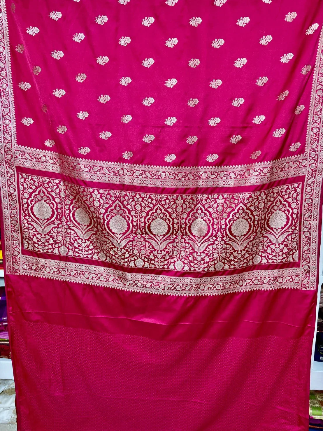 Cherry Red Mashru Katan Silk Banarasi Saree with Traditional Zari Motifs Banarasi Saree