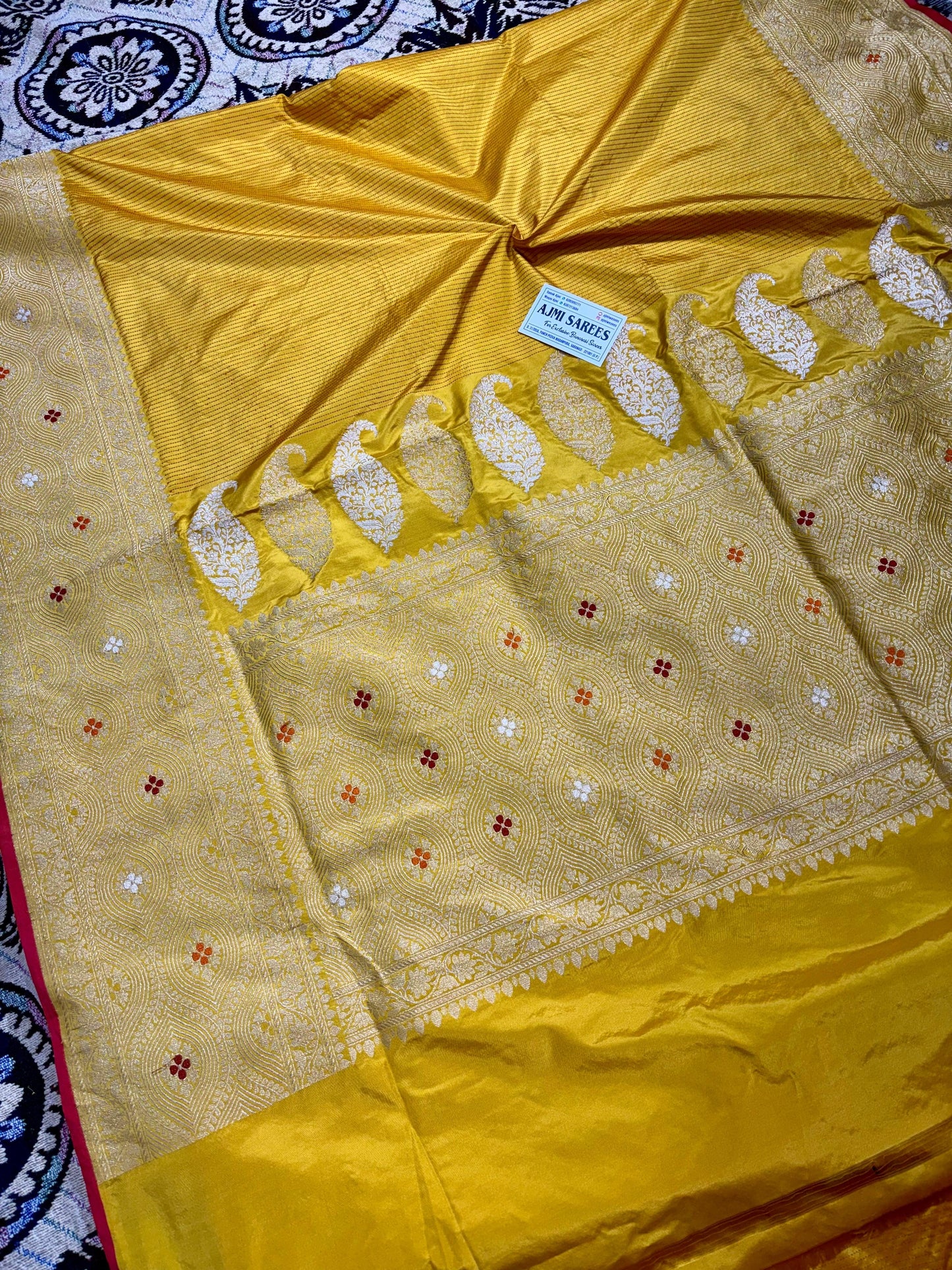 100% Pure Katan Silk Handloom Kadwa Banarasi Saree with Fine Stripes Pure Katan Silk Banarasi Saree