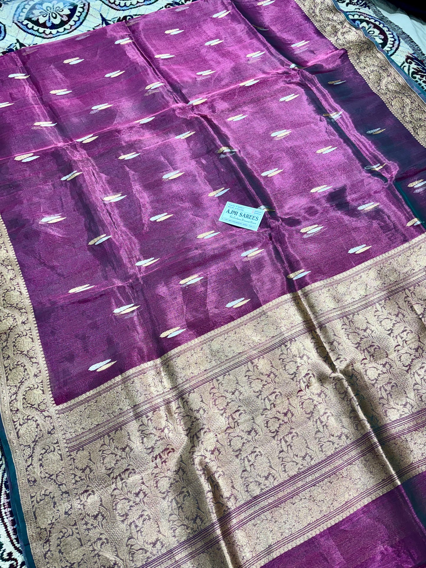100% Pure Kora Tissue Handloom Banarasi Saree with All-Over Sona Rupa Kadwa Motifs Pure kora tissue silk banarasi saree