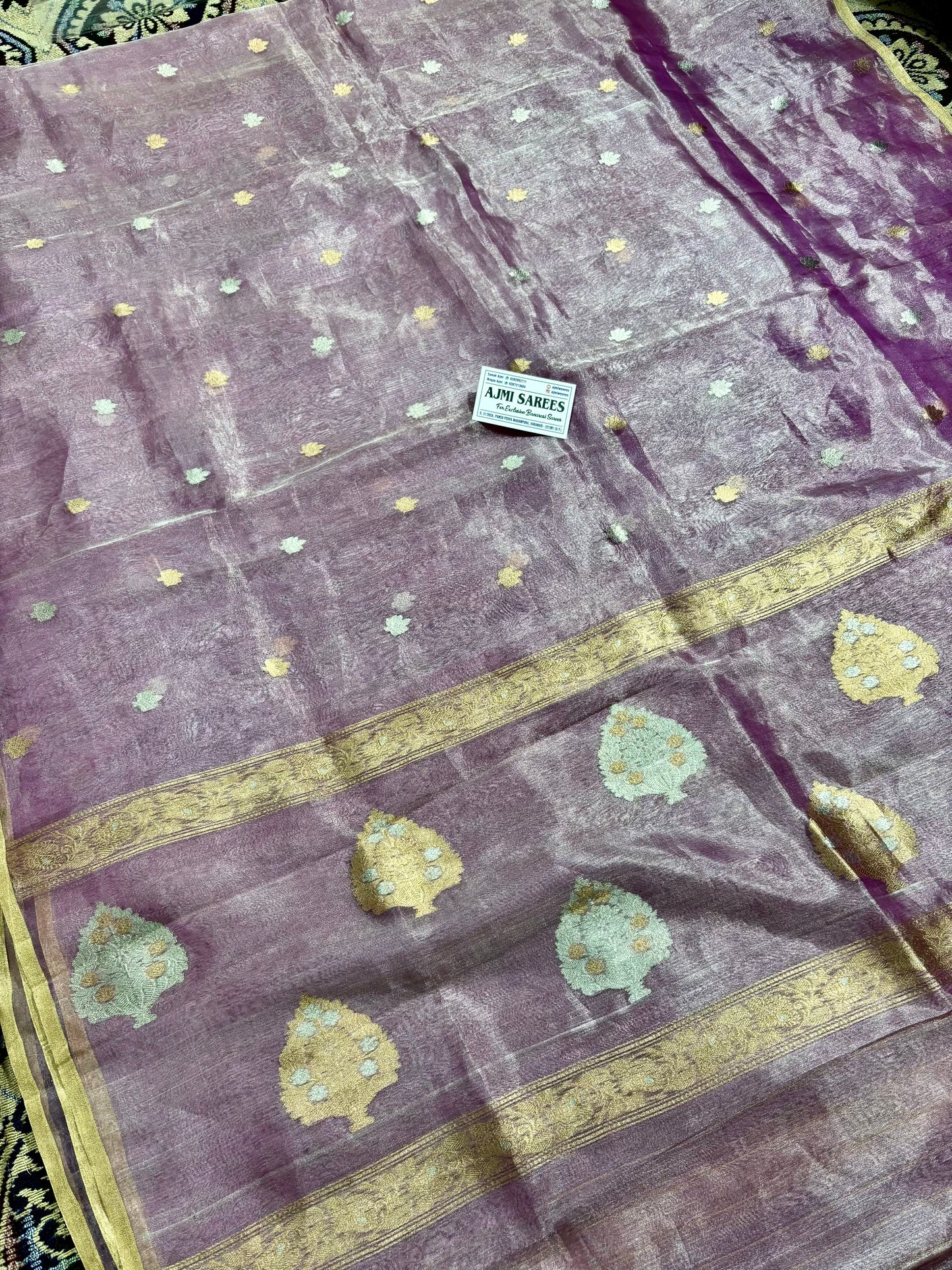 100% Pure Kora Tissue Handloom Banarasi Saree with All-Over Sona Rupa Kadwa Motifs Pure kora tissue silk banarasi saree
