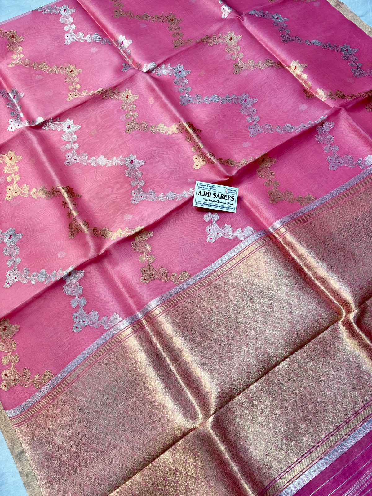 Kora silk Kadwa Banarasi saree with gold silver Meenakari weaving