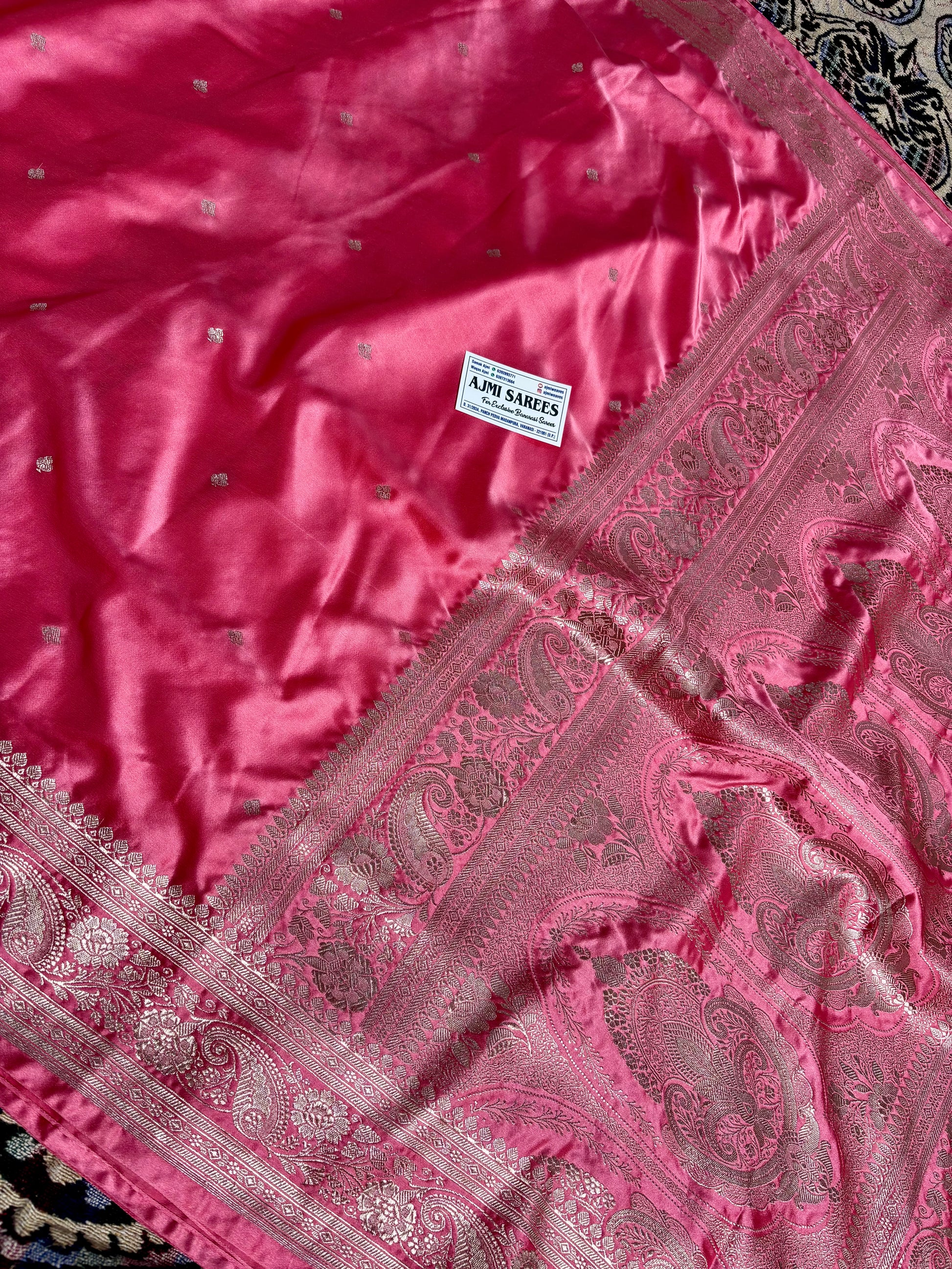 Strawberry blush banarasi saree mashru katan silk elegant festive wear
