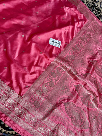 Strawberry blush banarasi saree mashru katan silk elegant festive wear