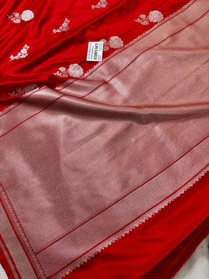 Bridal Red Mashru Katan Silk Banarasi Saree