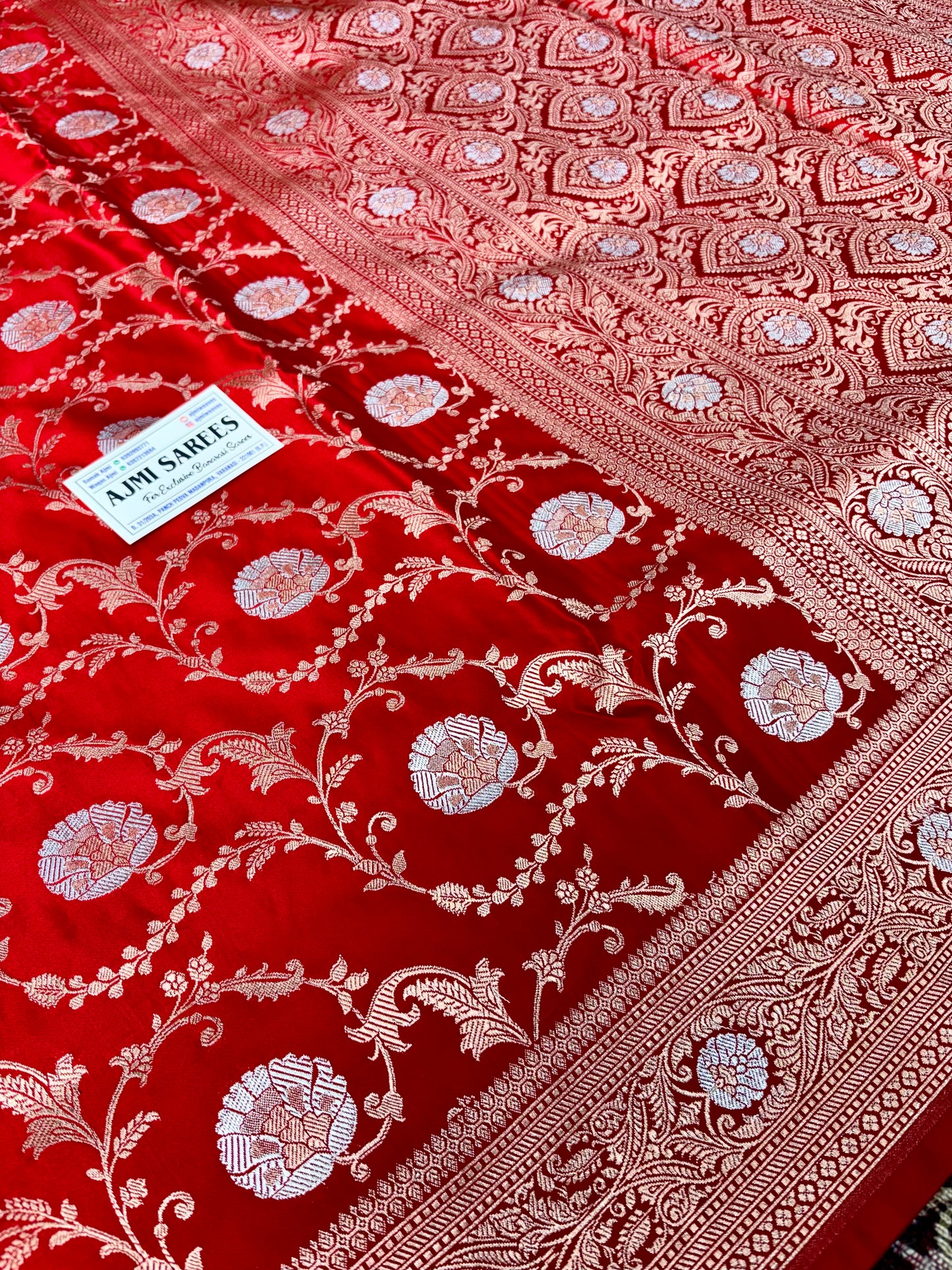red banarasi saree gold silver zari jaal design