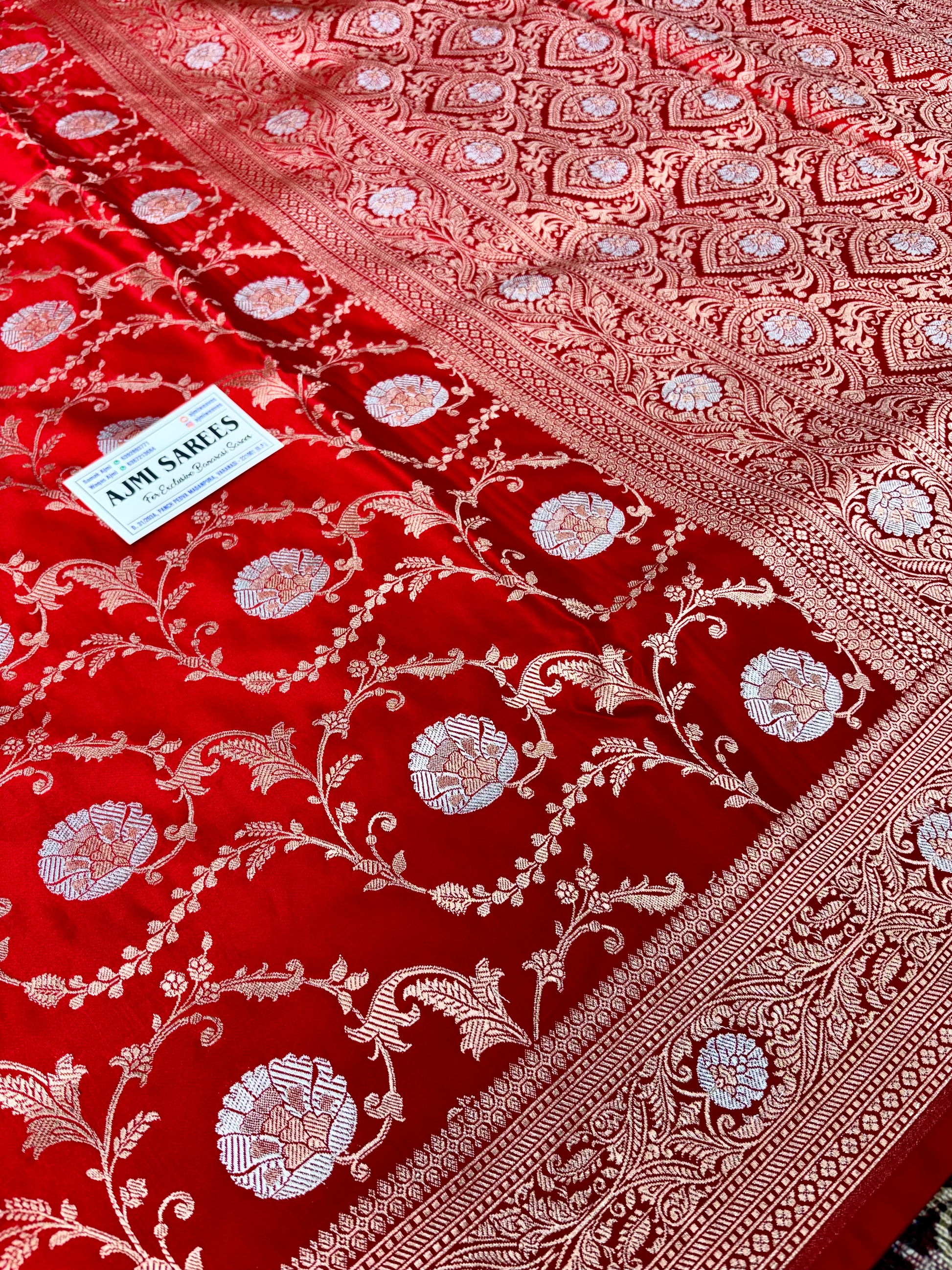 red banarasi saree gold silver zari jaal design