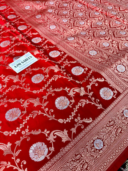 red banarasi saree gold silver zari jaal design