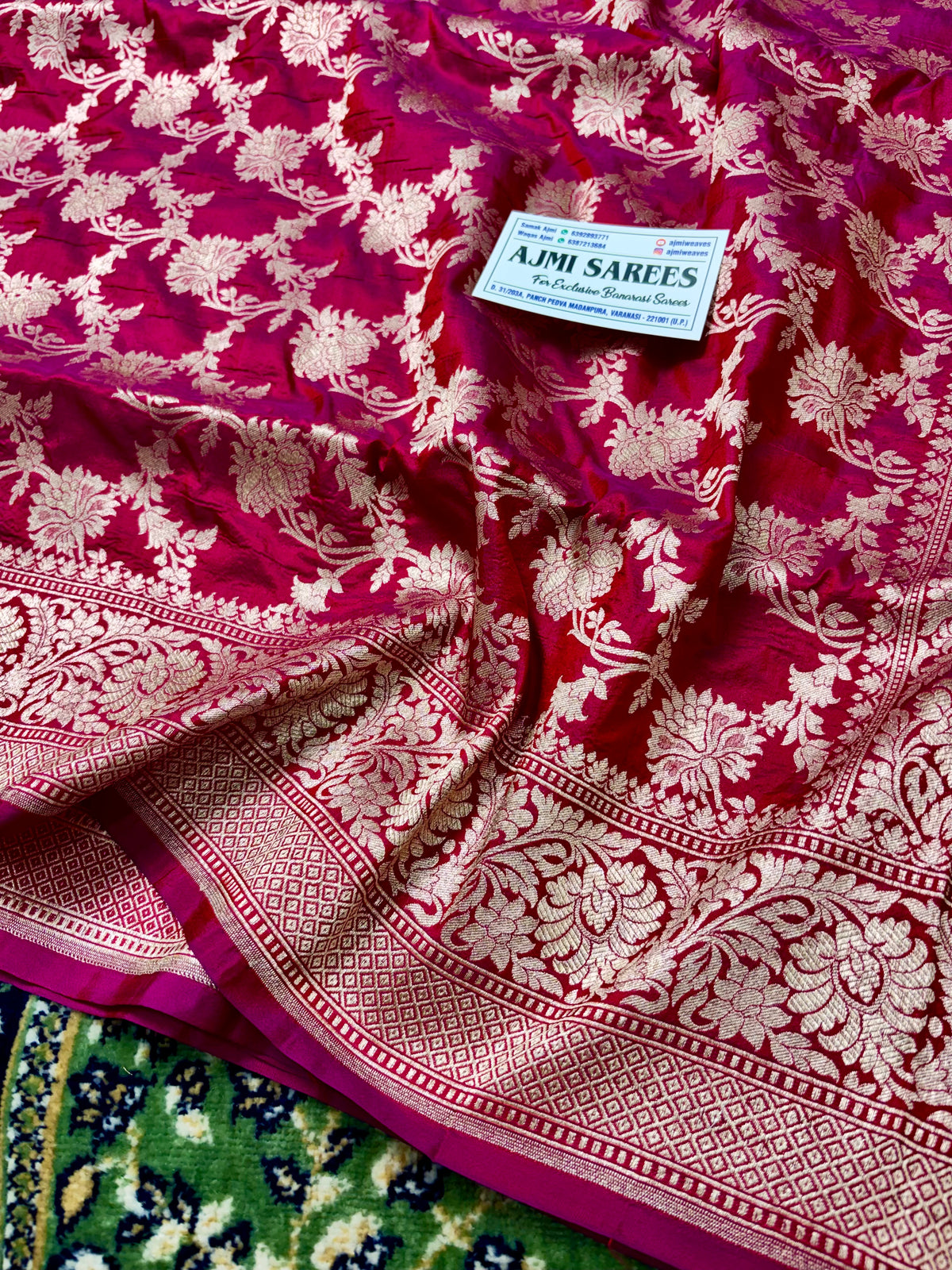 100% Pure Katan Silk Banarasi Saree – Red x Pink Dual Tone | Gold Zari Floral Jaal Banarasi Saree