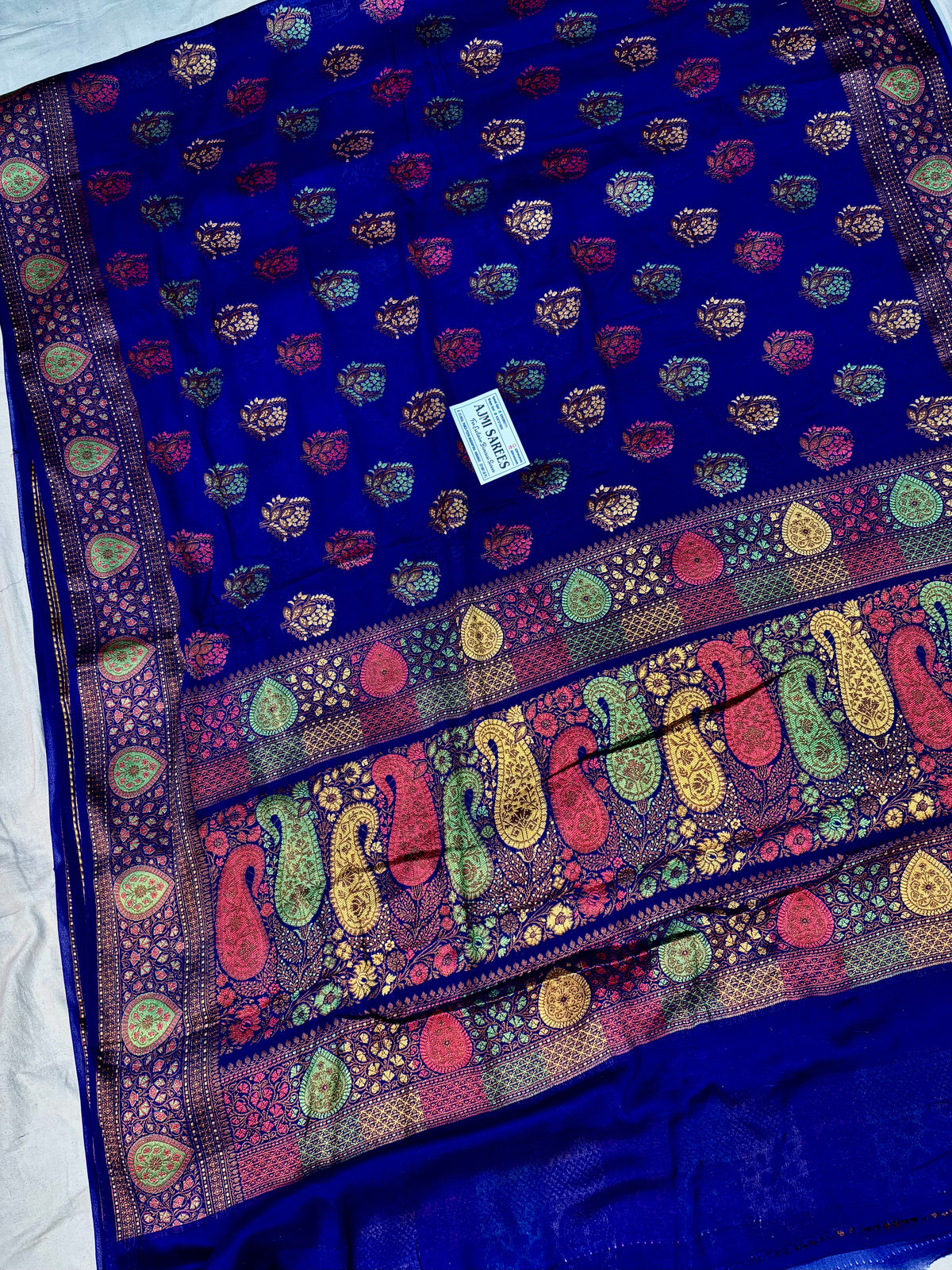 Luxury navy blue Banarasi handloom saree with resham craftsmanship
