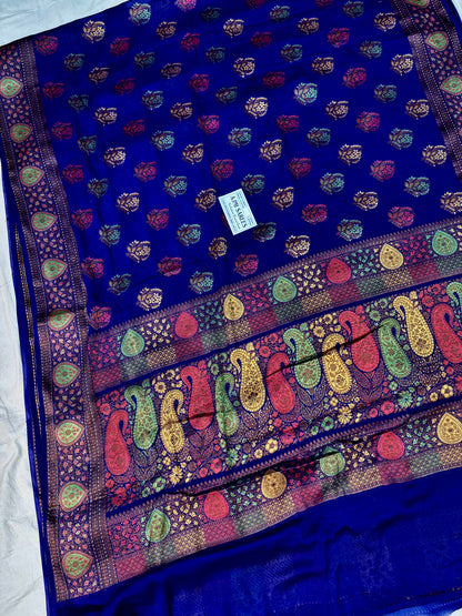 Luxury navy blue Banarasi handloom saree with resham craftsmanship