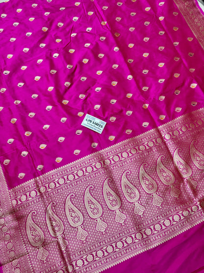 Luxury Rani Pink Banarasi Saree featuring traditional Kadwa Meenakari weaving