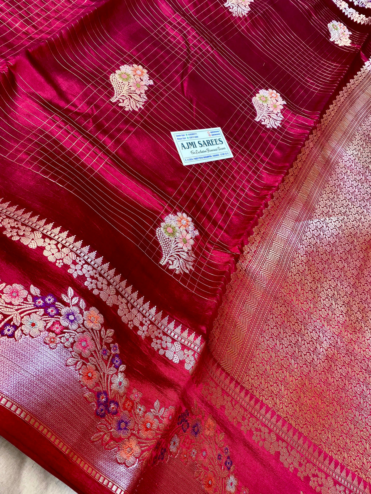 Wine 100% pure Mango Silk Banarasi saree with Tilfi zari border