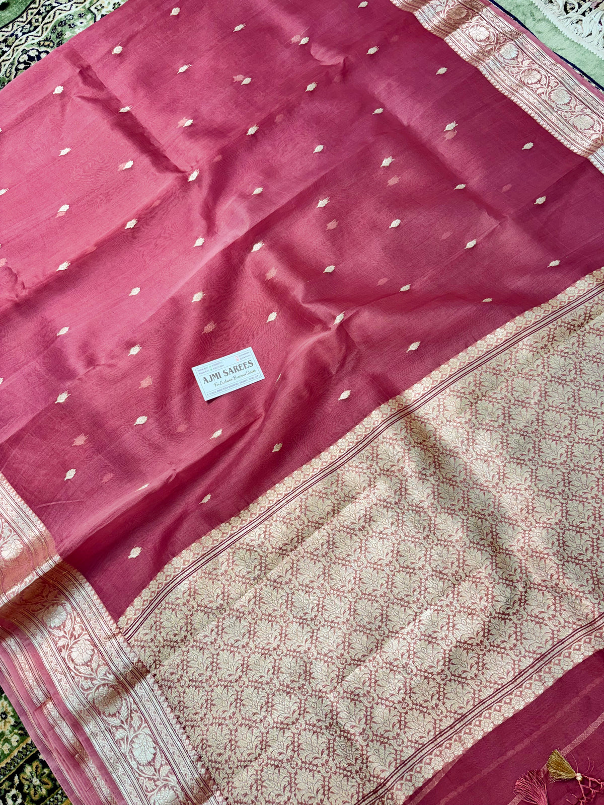 Pure Kora Silk Handloom Banarasi Saree – Onion Pink | All-Over Kadwa Motifs Banarasi Saree