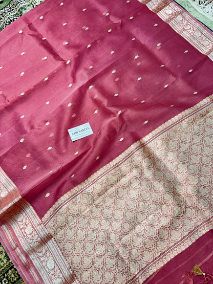 Pure Kora Silk Handloom Banarasi Saree – Onion Pink | All-Over Kadwa Motifs Banarasi Saree