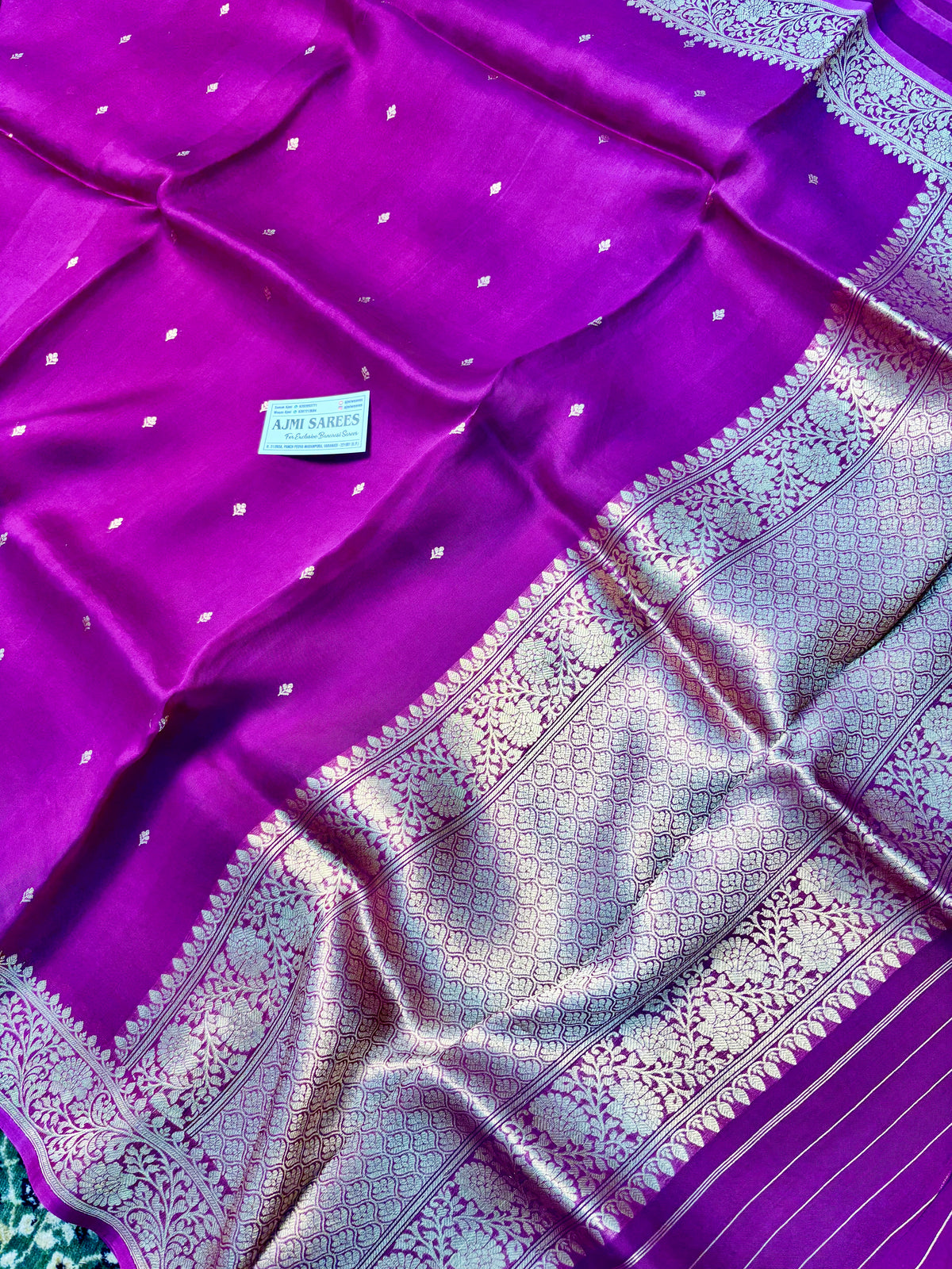 100% Pure Kora Ektara Silk Handloom Banarasi Saree – Magenta with Golden Kadwa Motifs Banarasi Saree