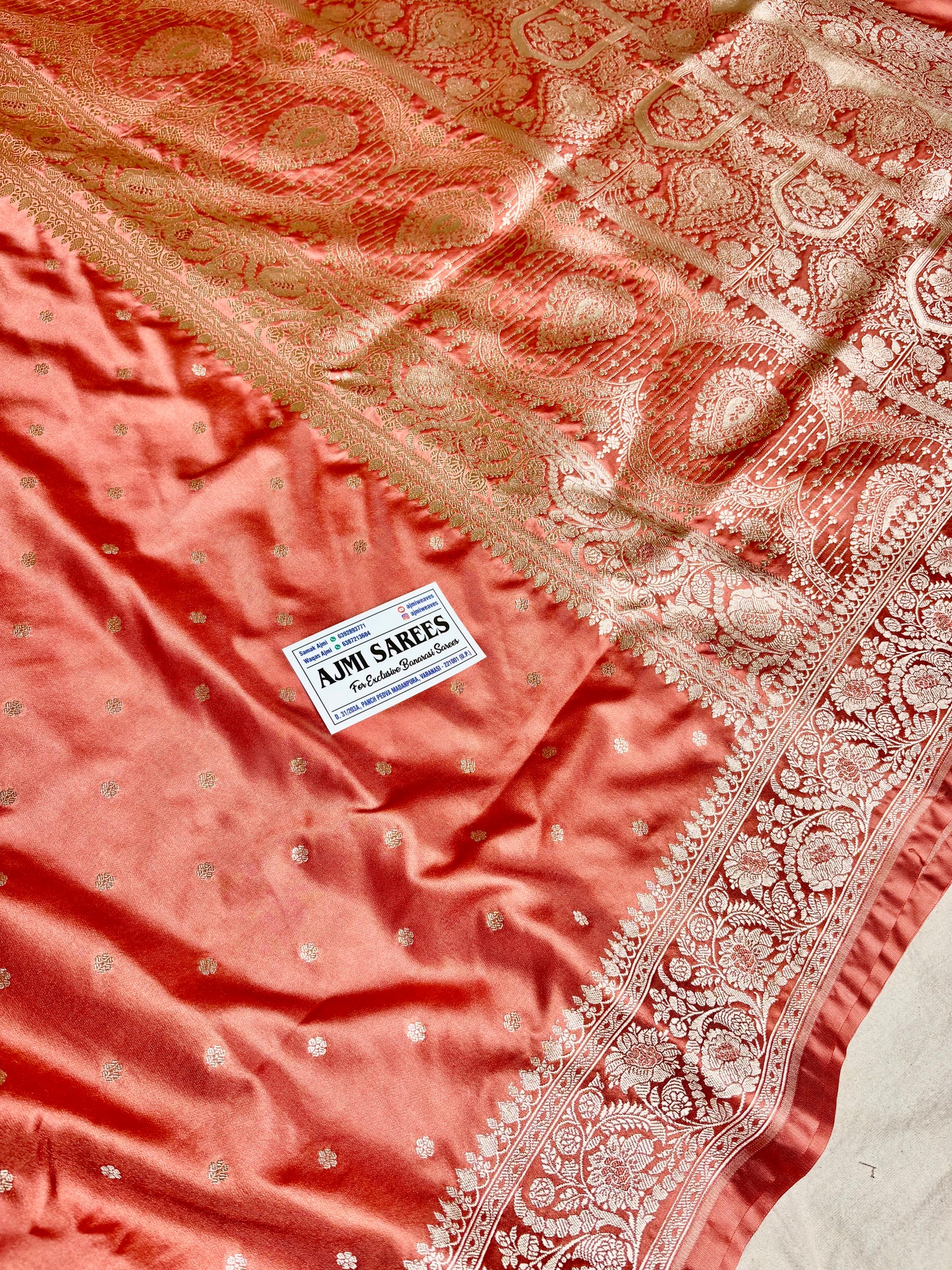 Elegant Copper Banarasi Saree with Floral Zari Border