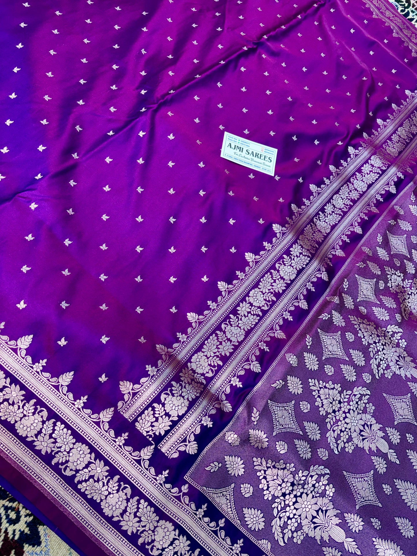 minimal banarasi saree wine purple with buti pattern