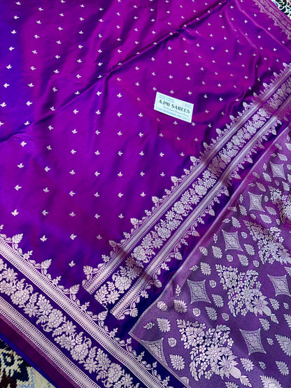 minimal banarasi saree wine purple with buti pattern