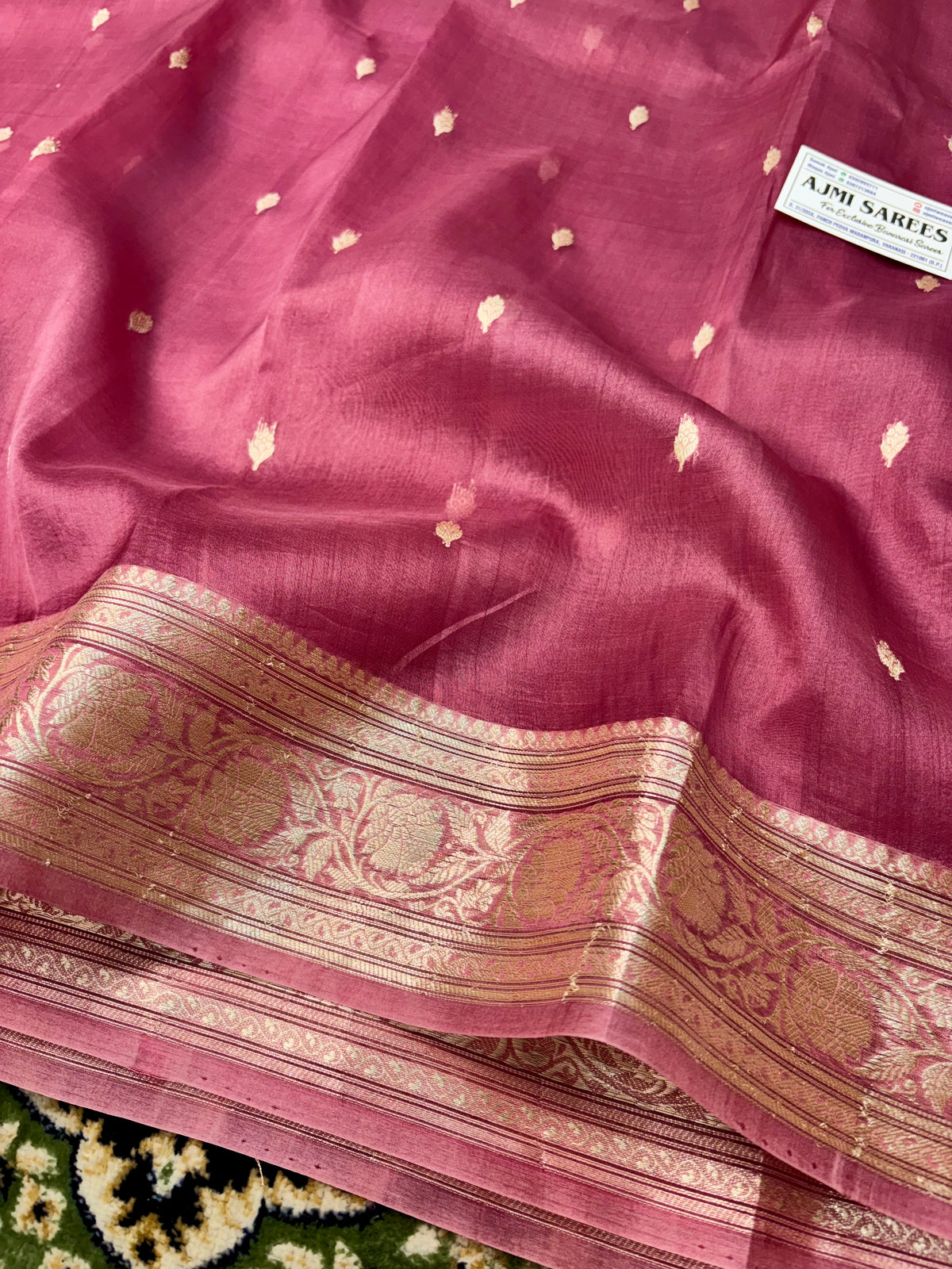 Pure Kora Silk Handloom Banarasi Saree – Onion Pink | All-Over Kadwa Motifs Banarasi Saree