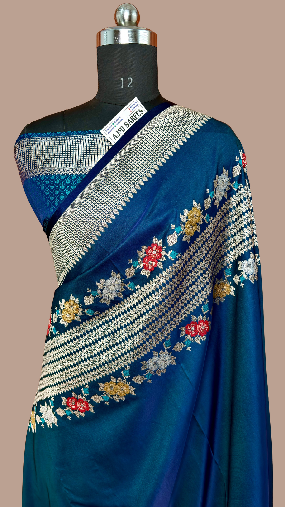 Premium Mashru Katan Silk Banarasi Saree – Dual Tone German Blue Banarasi Saree