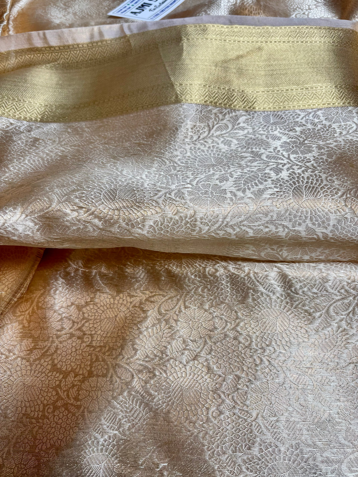 100% Pure Tissue Silk Banarasi Saree – Champagne Gold Banarasi Saree