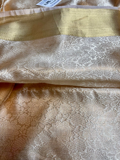 100% Pure Tissue Silk Banarasi Saree – Champagne Gold Banarasi Saree