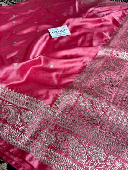Classic strawberry pink banarasi saree with sona zari small boota
