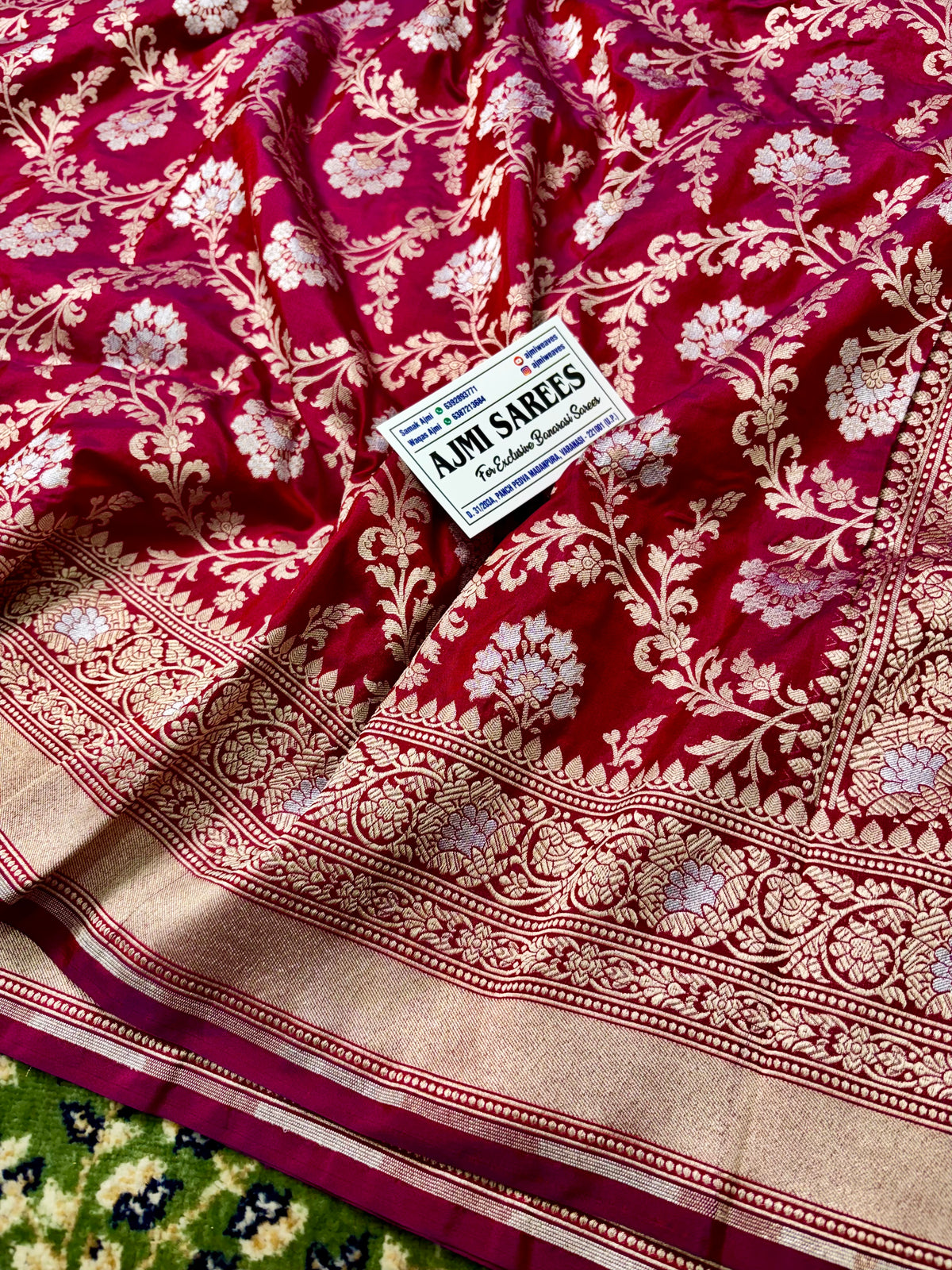 100% Pure Katan Silk Banarasi Saree – Red × Magenta Dual Tone Rupa Meenakari Banarasi Saree