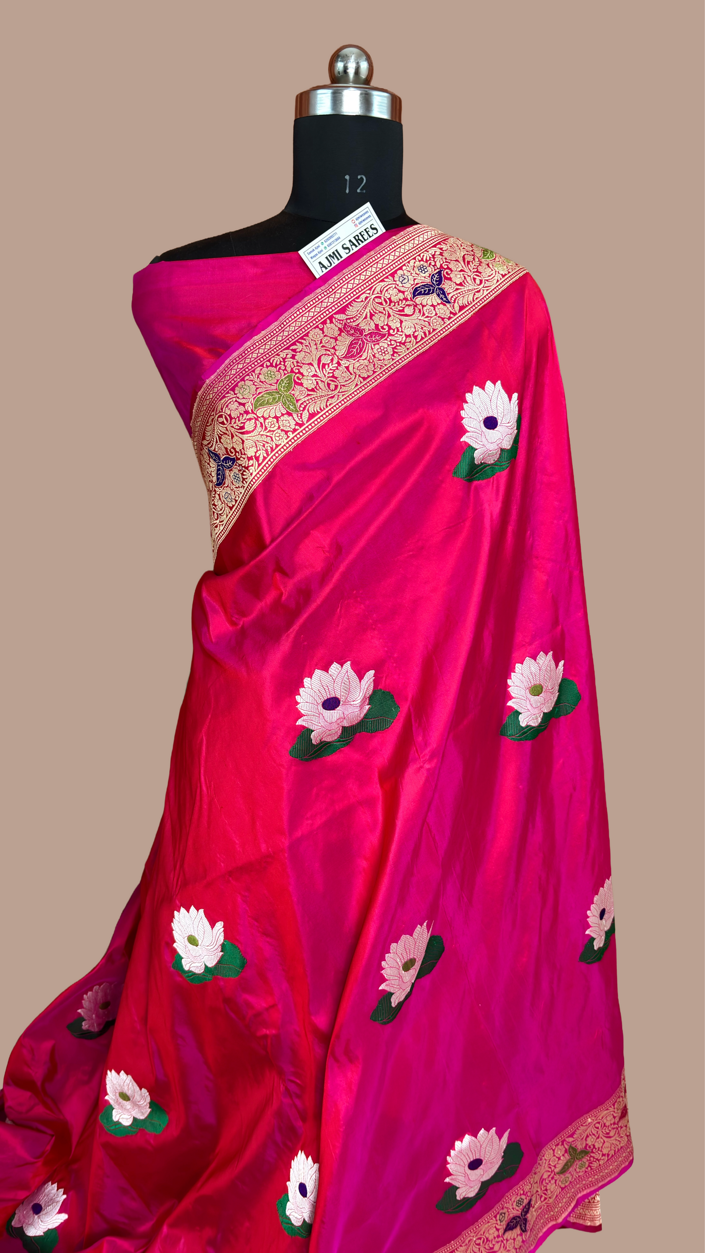 100% Pure Katan Silk Handloom Banarasi Saree in Dual Tone Rani Red