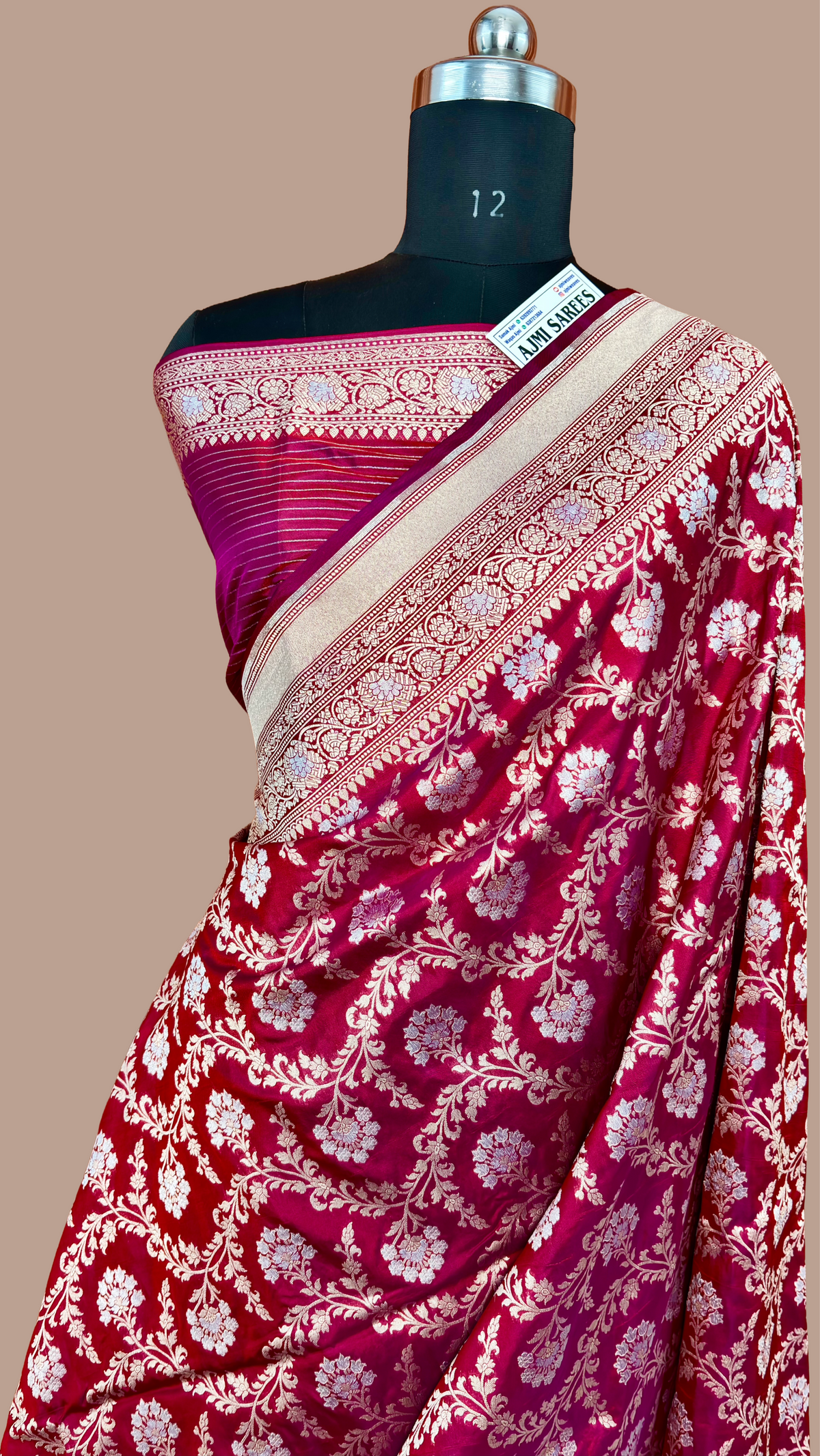 100% Pure Katan Silk Banarasi Saree – Red × Magenta Dual Tone Rupa Meenakari Banarasi Saree