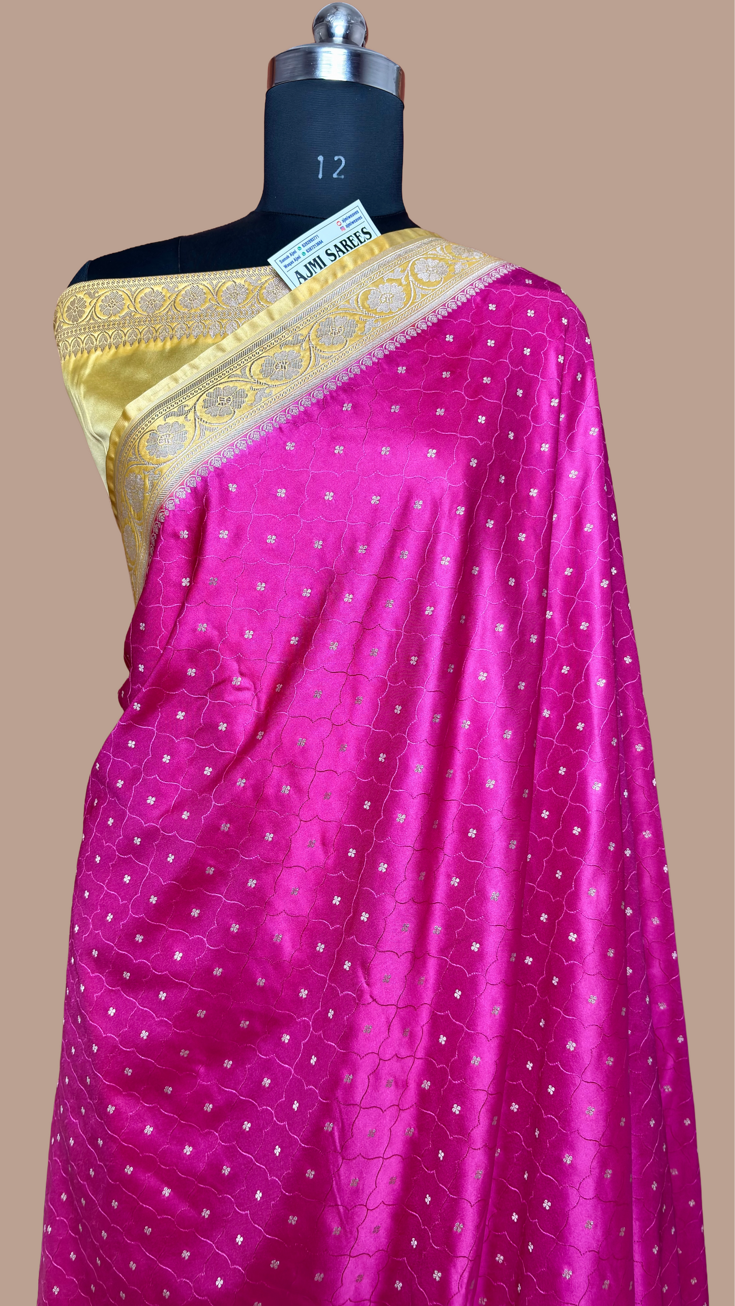 Gajri Mashru Katan Silk Banarasi Saree with Tussar Border
