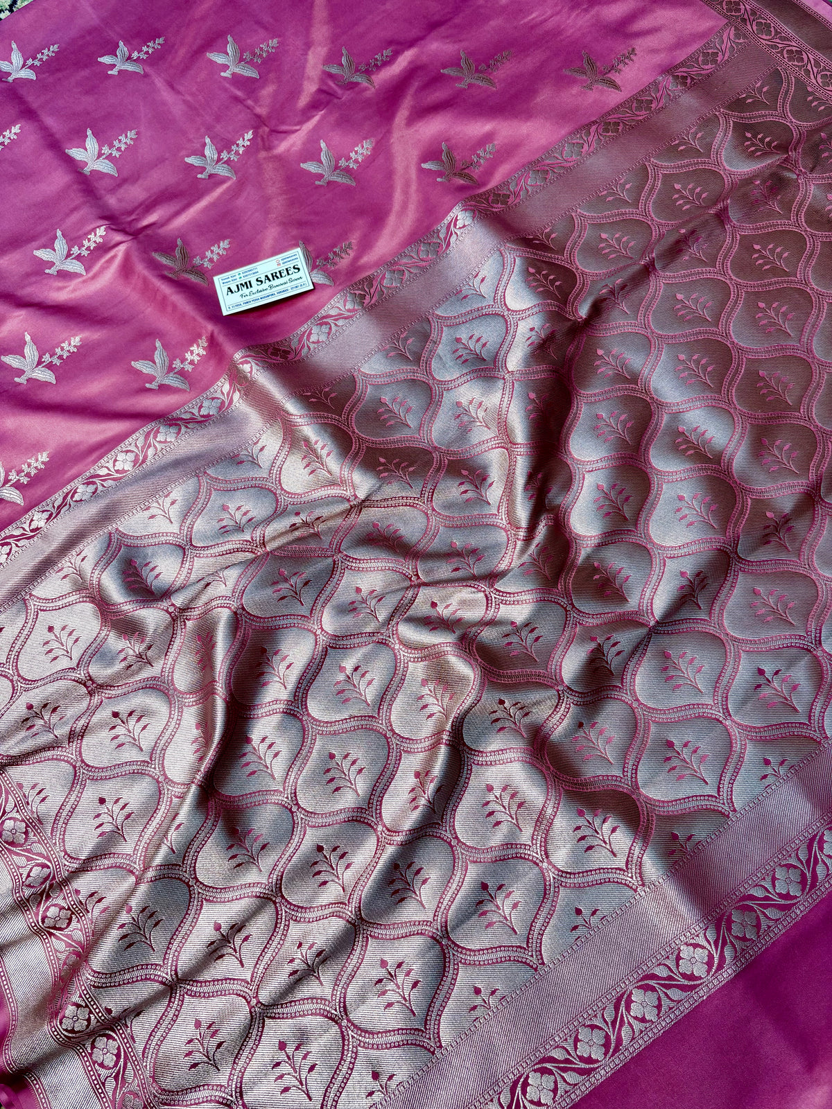 Premium Mashru Katan Silk Banarasi Saree – Onion Pink - All-Over Buta Motifs Banarasi Saree