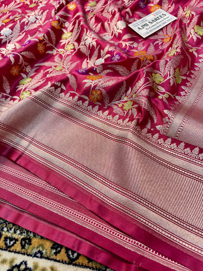 Premium Mashru Katan Silk Banarasi Saree – Contrast Purple Blouse Banarasi Saree