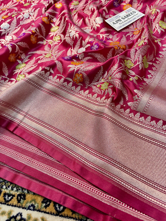 Premium Mashru Katan Silk Banarasi Saree – Contrast Purple Blouse Banarasi Saree