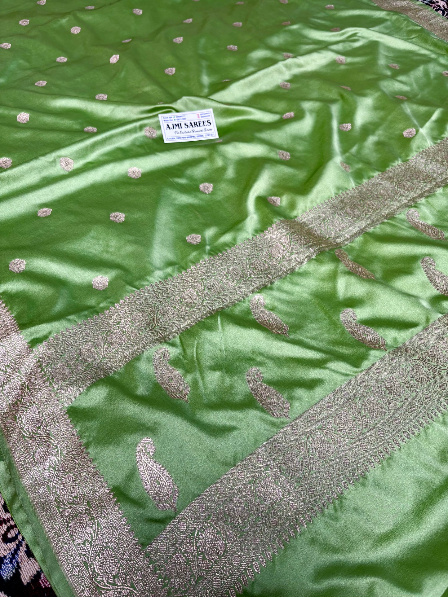 Festive pistachio green mashru katan silk banarasi saree