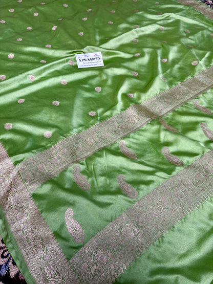 Festive pistachio green mashru katan silk banarasi saree