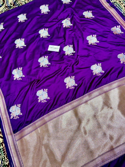 Mashru Katan Silk Purple Banarasi Saree with Sona Rupa Boota and Rich Zari Border Mashru Katan Silk Banarasi Saree