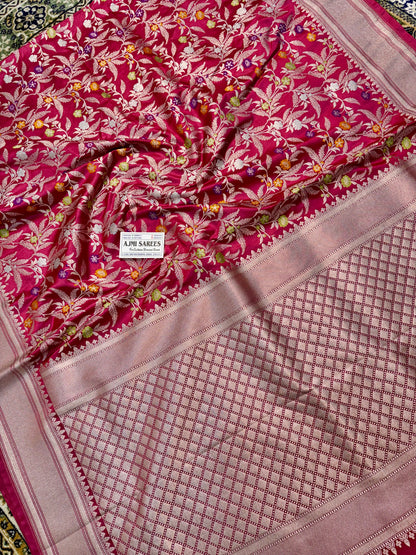 Premium Mashru Katan Silk Banarasi Saree – Contrast Purple Blouse Banarasi Saree
