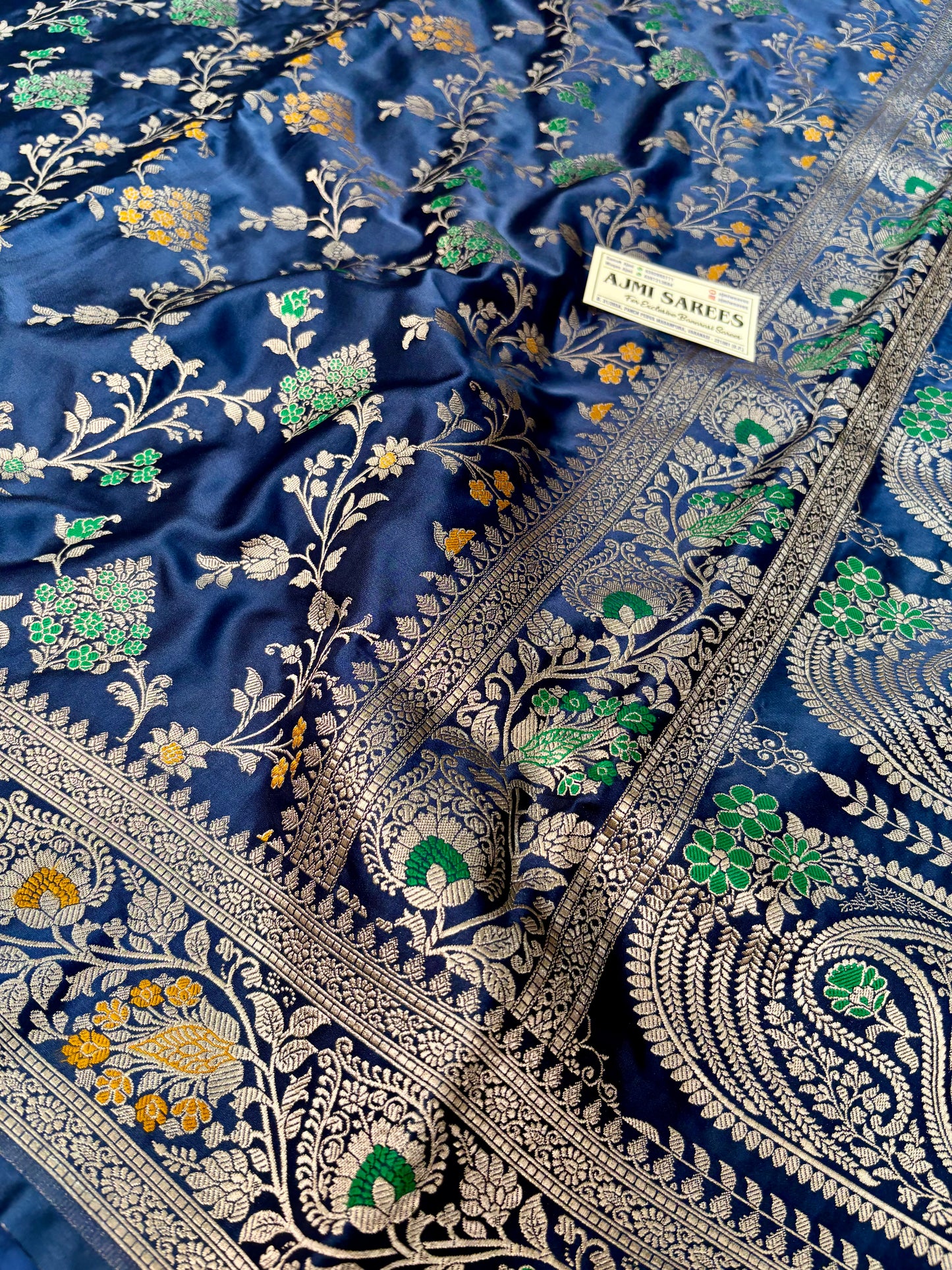 floral jaal design saree mashru katan silk navy color