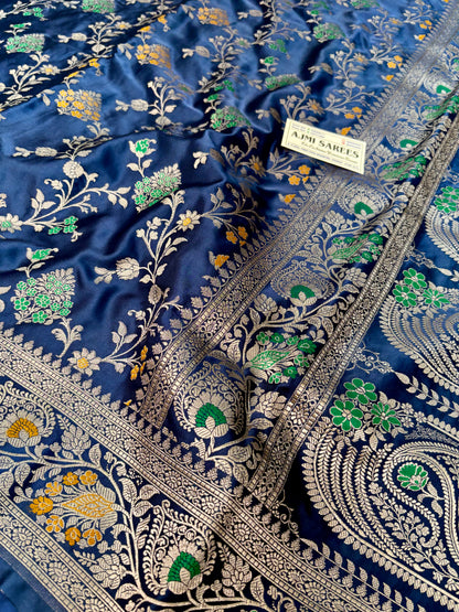 floral jaal design saree mashru katan silk navy color