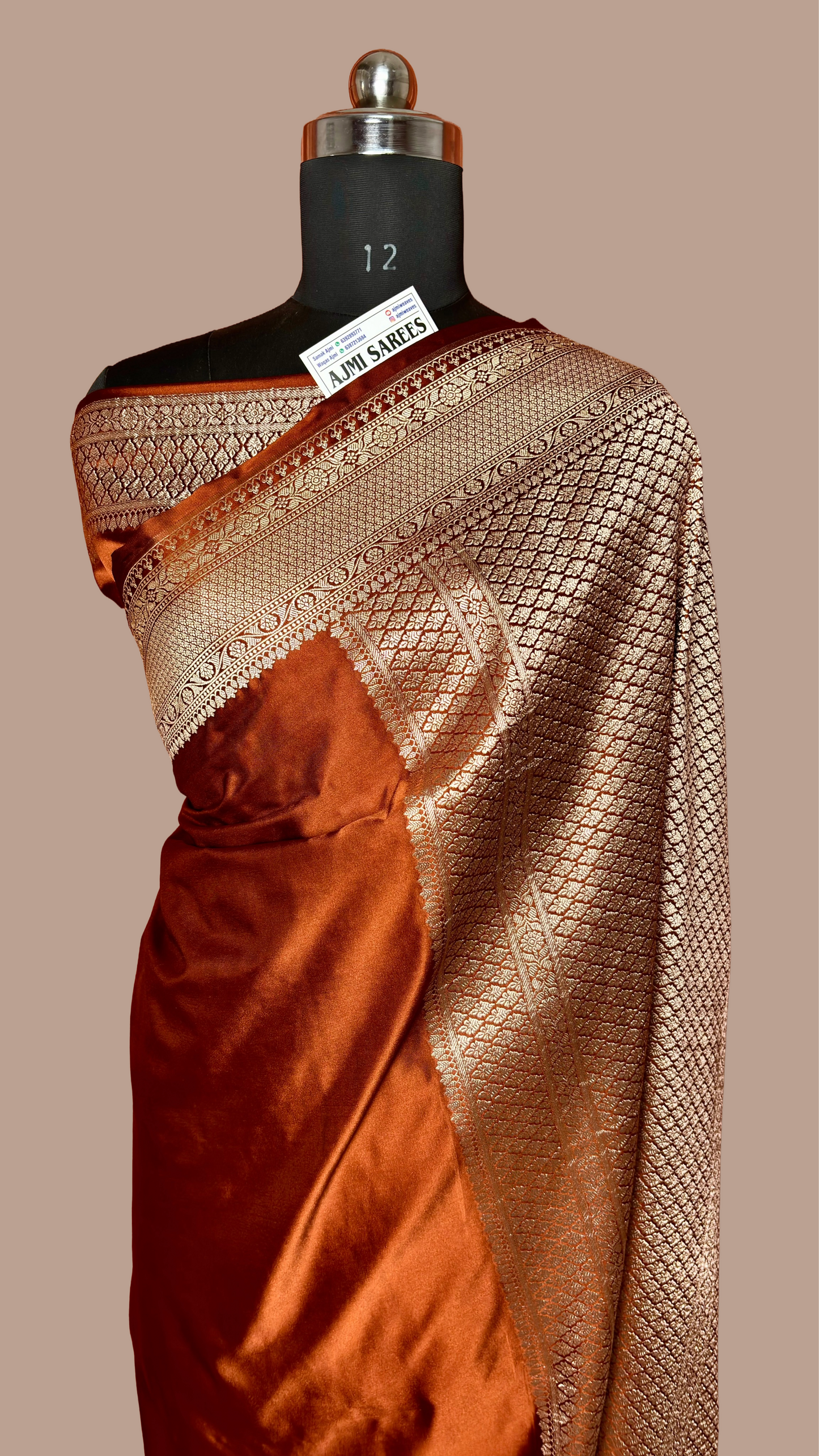 Mashru katan silk saree rich brown color